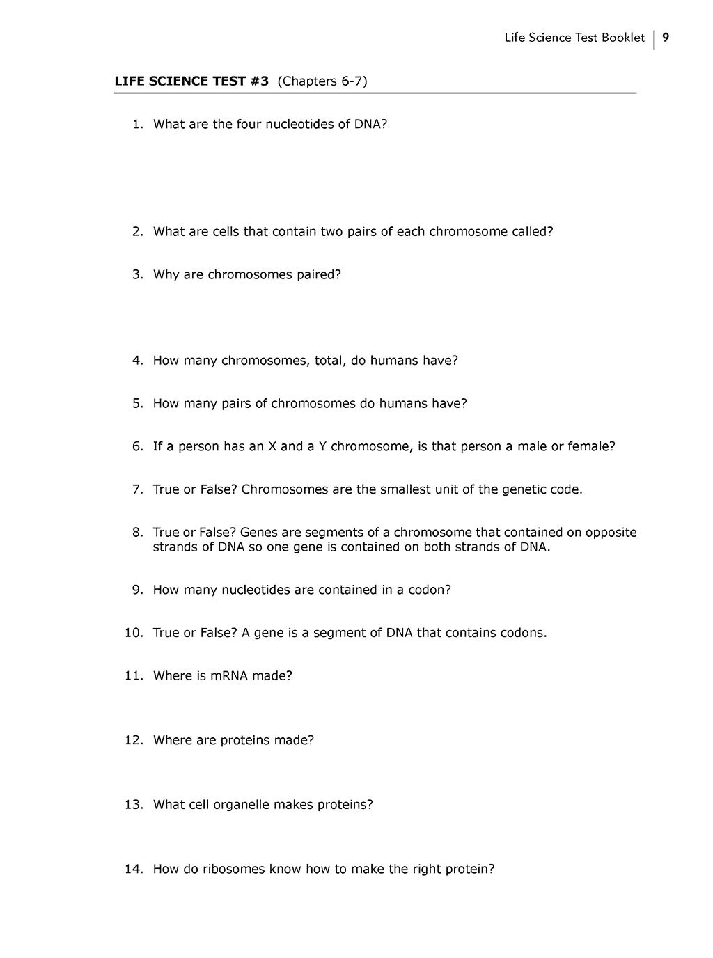 Science Shepherd 6th grade homeschool science curriculum Test Booklet sample page 1