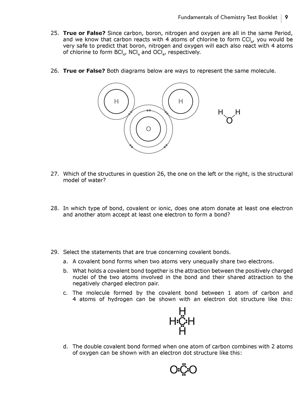 Fundamentals of Chemistry homeschool test booklet sample page 4