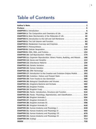 Christian homeschool Biology curriculum 3rd Edition Revised table of contents