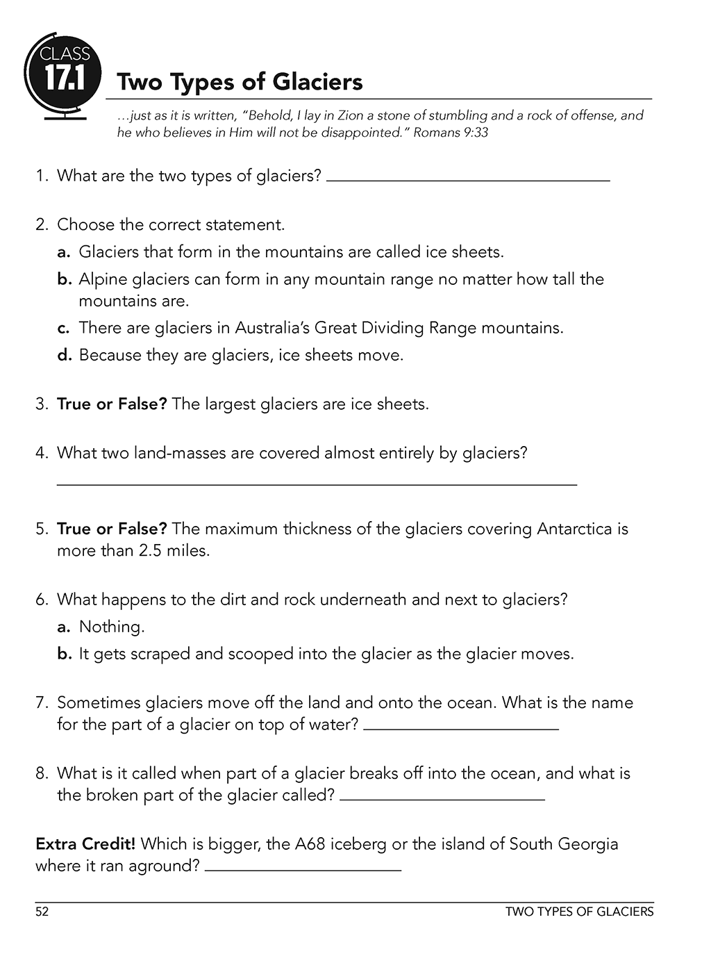 Earth Science homeschool curriculum workbook level b sample page class 17.1