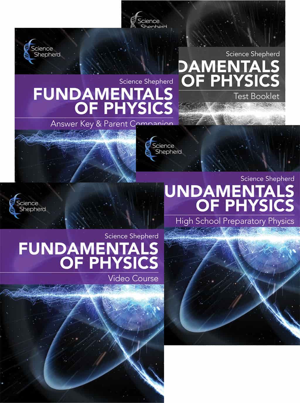 Fundamentals of Physics homeschool videos and 3-book set covers