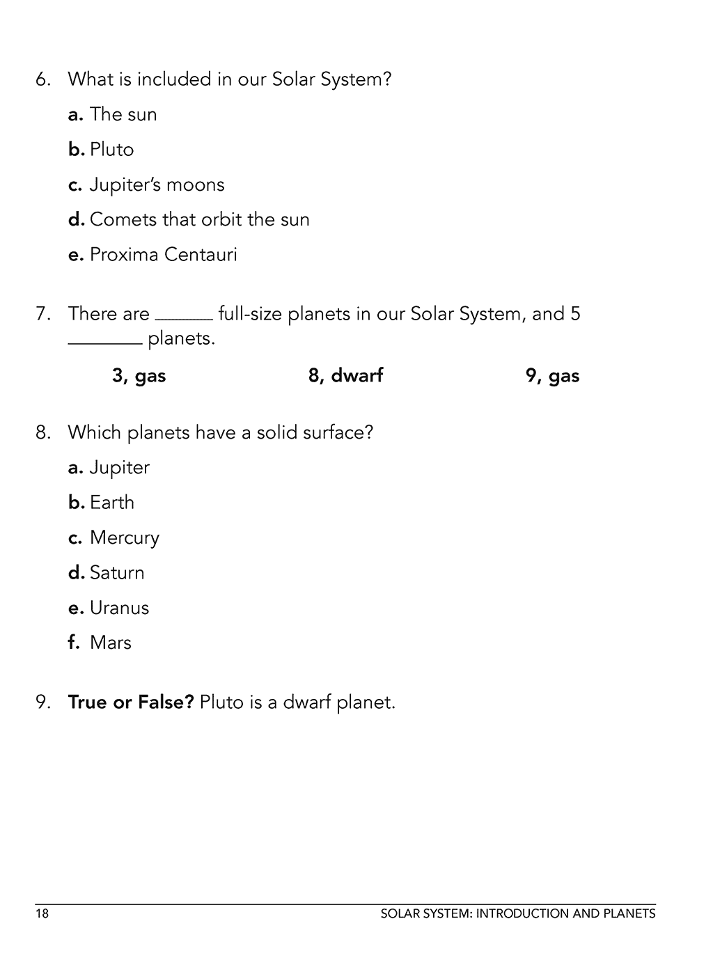 Homeschool astronomy curriculum workbook level A class 7 sample page 2