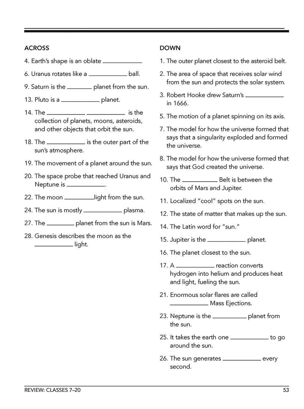 Homeschool astronomy curriculum workbook level A class 7 sample page 5