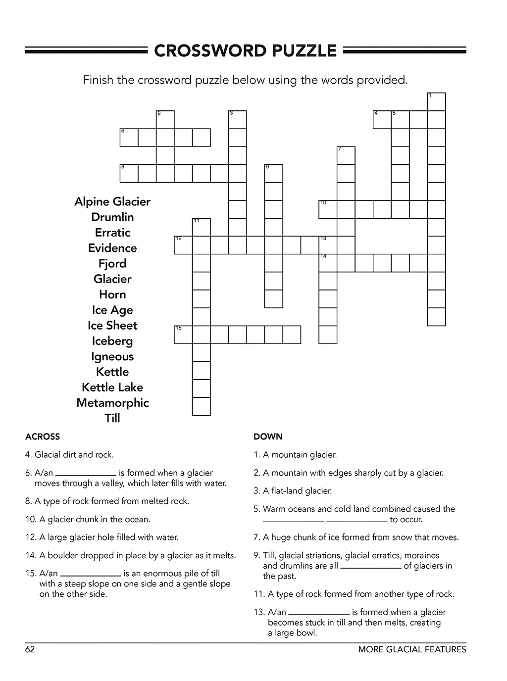 Sample homeschool earth science curriculum Workbook Level B page crossword