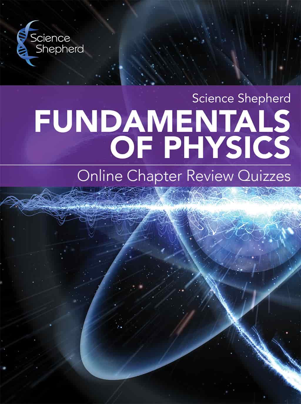 Homeschool physics review quizzes cover image with a stylized atom