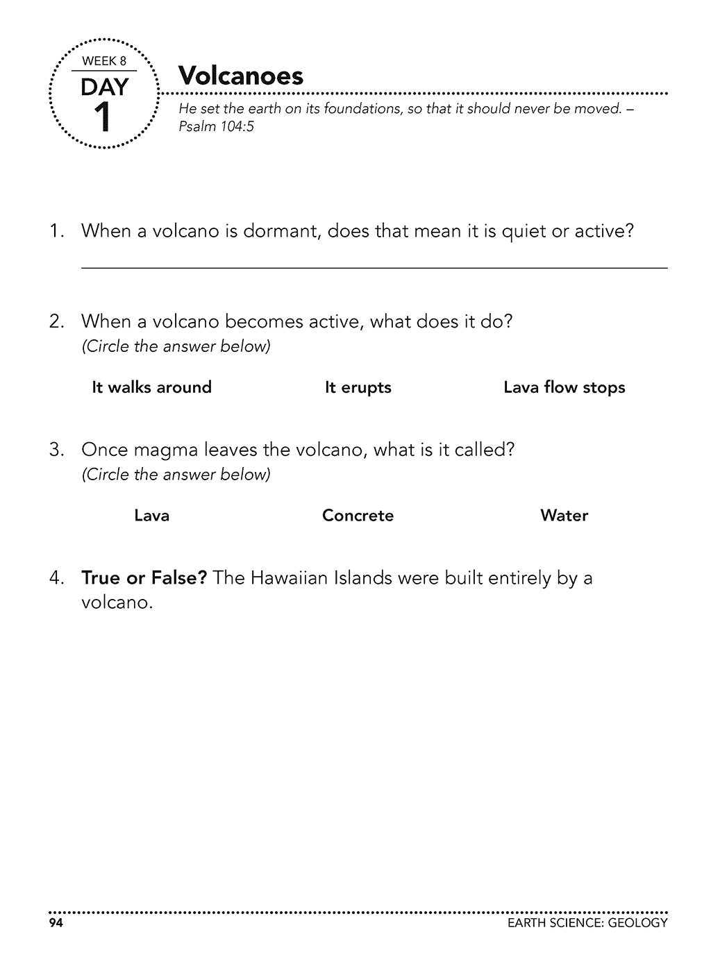 Introductory Science DVD or online homeschool Workbook Level B sample page 1