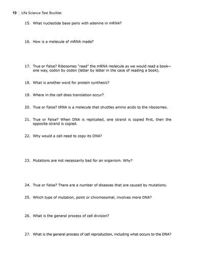 Life Science curriculum for middle school Test Booklet sample page 2