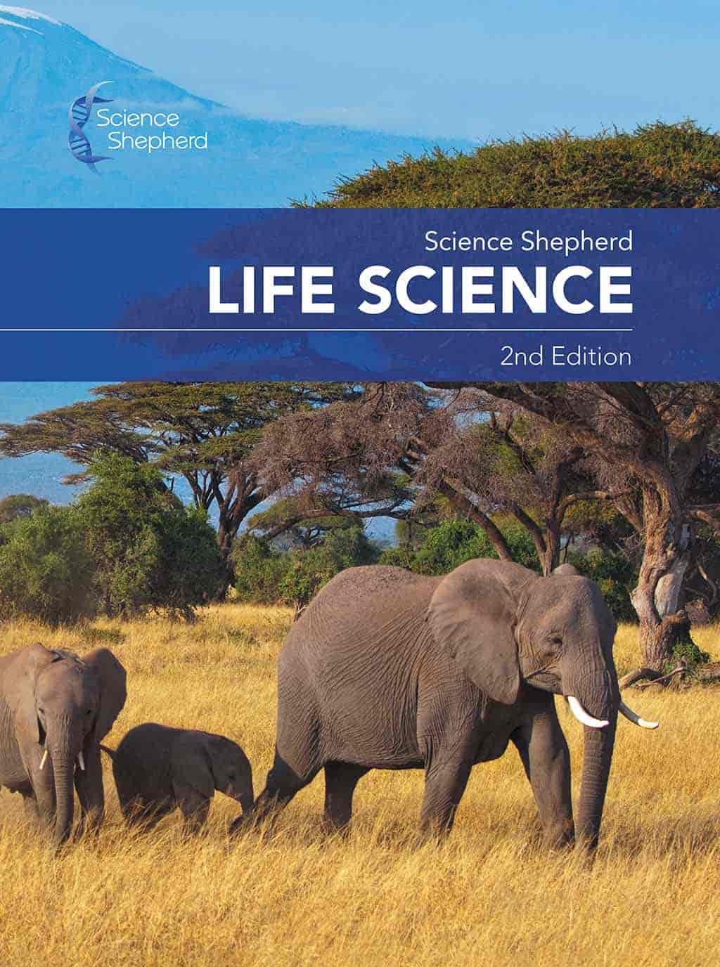 Middle school science curriculum homeschool cover of a family of elephants on the savanna