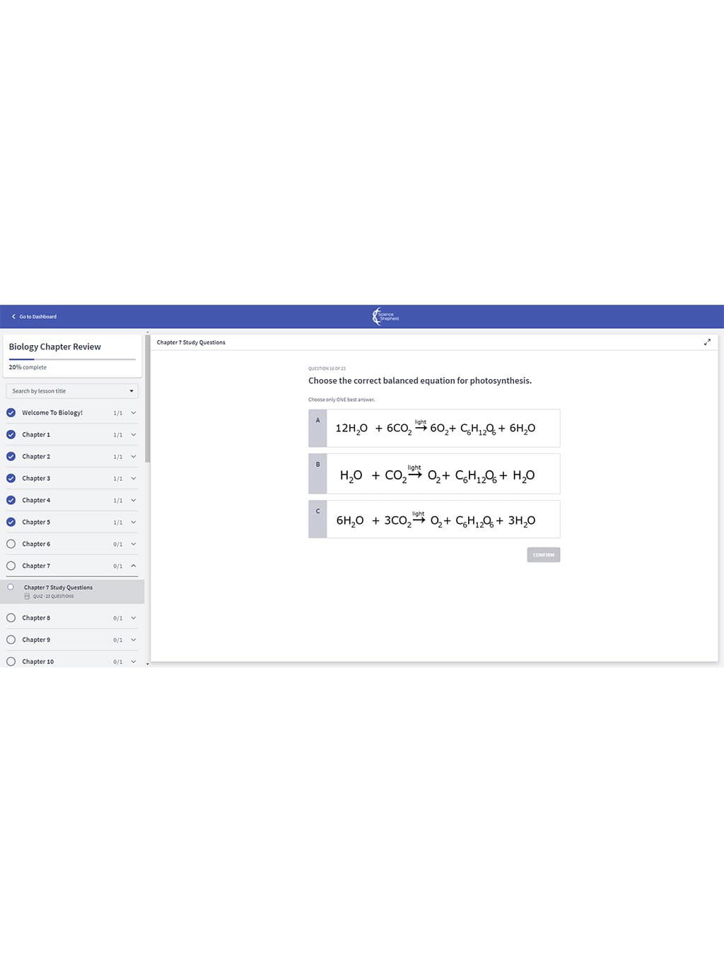 Homeschool high school Biology curriculum online chapter review quiz portal screenshot 2