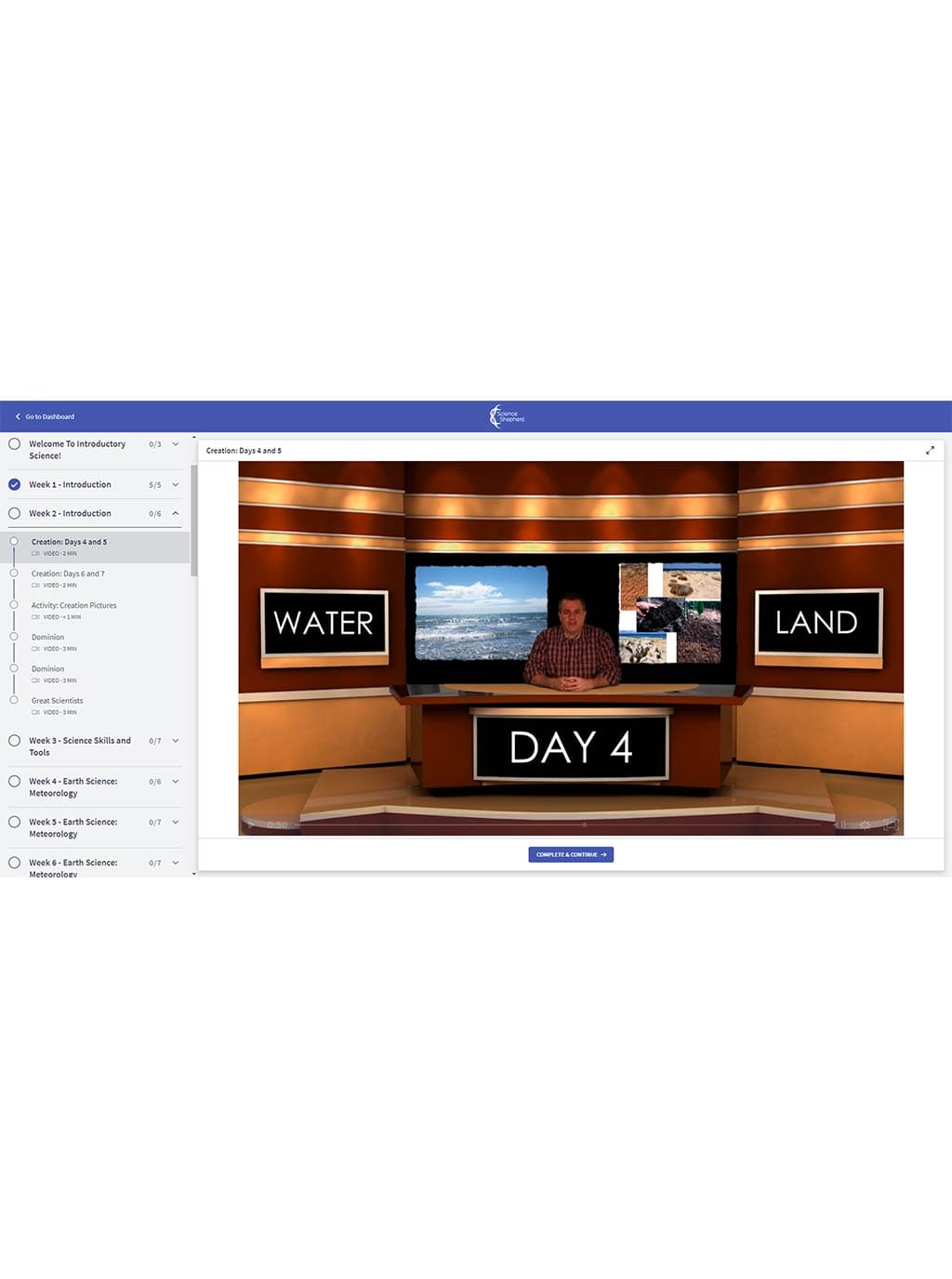 Introductory Science curriculum homeschool student portal screenshot