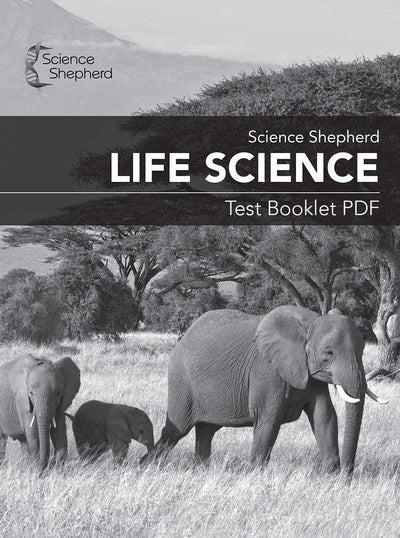 Life Science curriculum for middle school Test Booklet PDF cover of elephants in grayscale