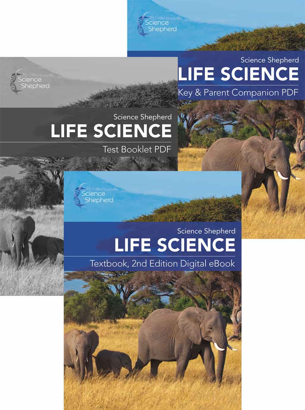 Science Shepherd Life Science curriculum with textbook, test book and answer key covers