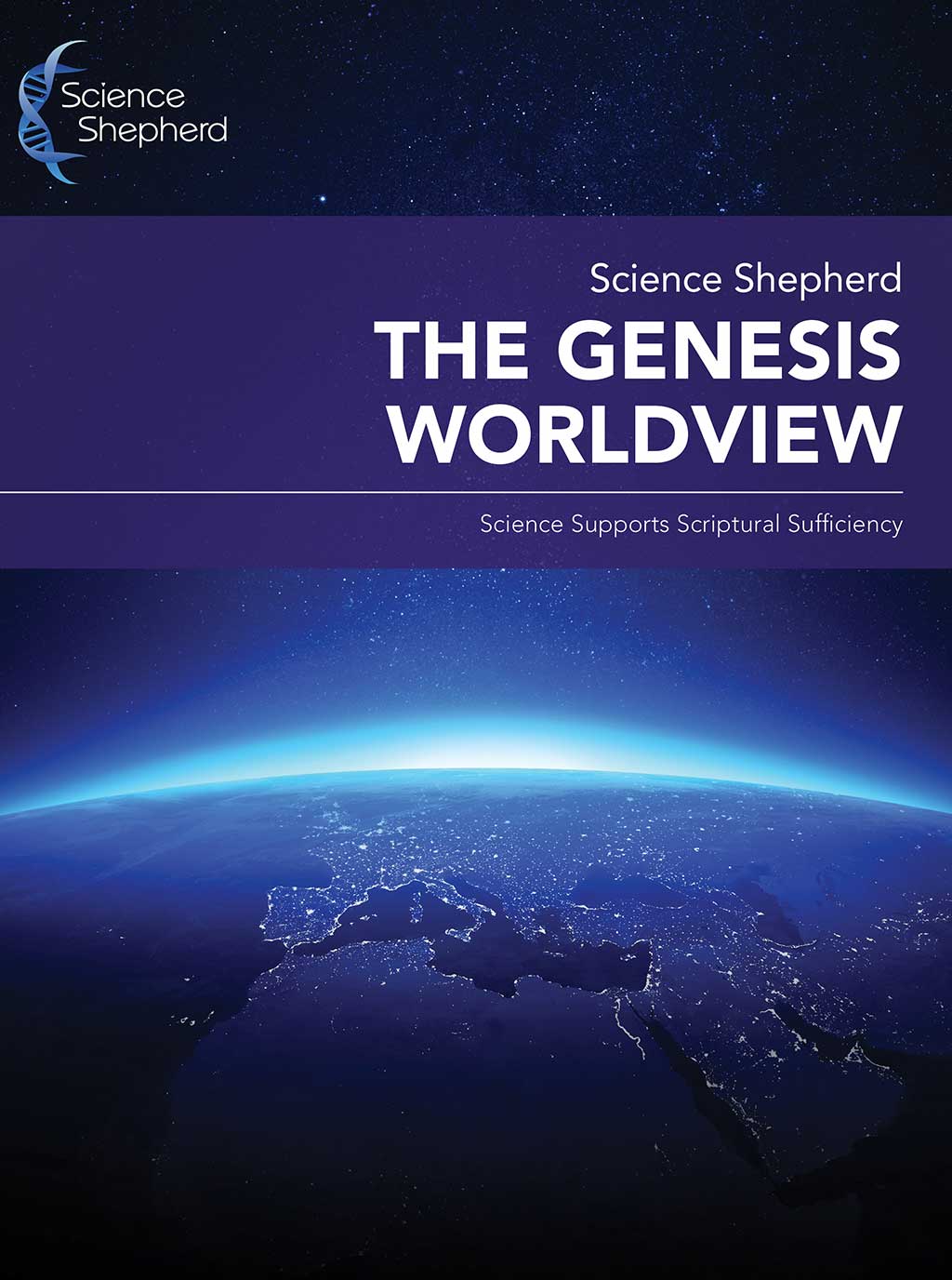 The Genesis Worldview science and creation lecture series cover of blue glowing earth at night