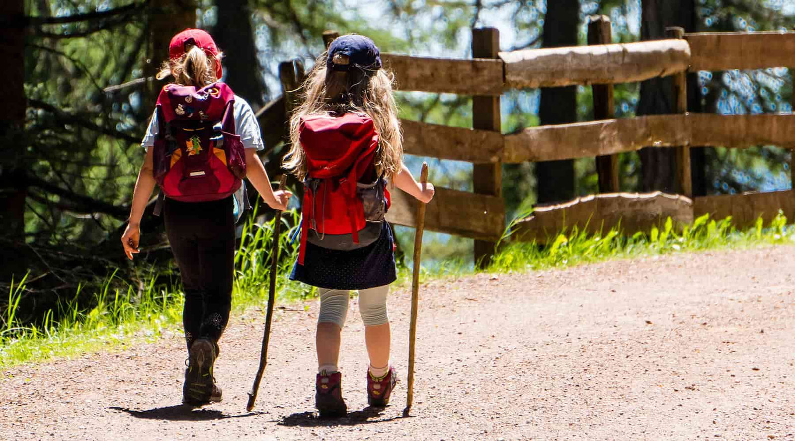 2 young students walking down a trail to find homeschool science summer fun