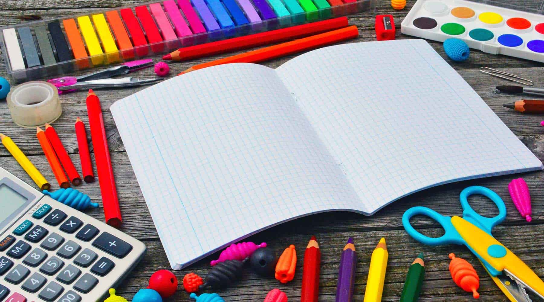Banner of art supplies and book for creating in homeschool
