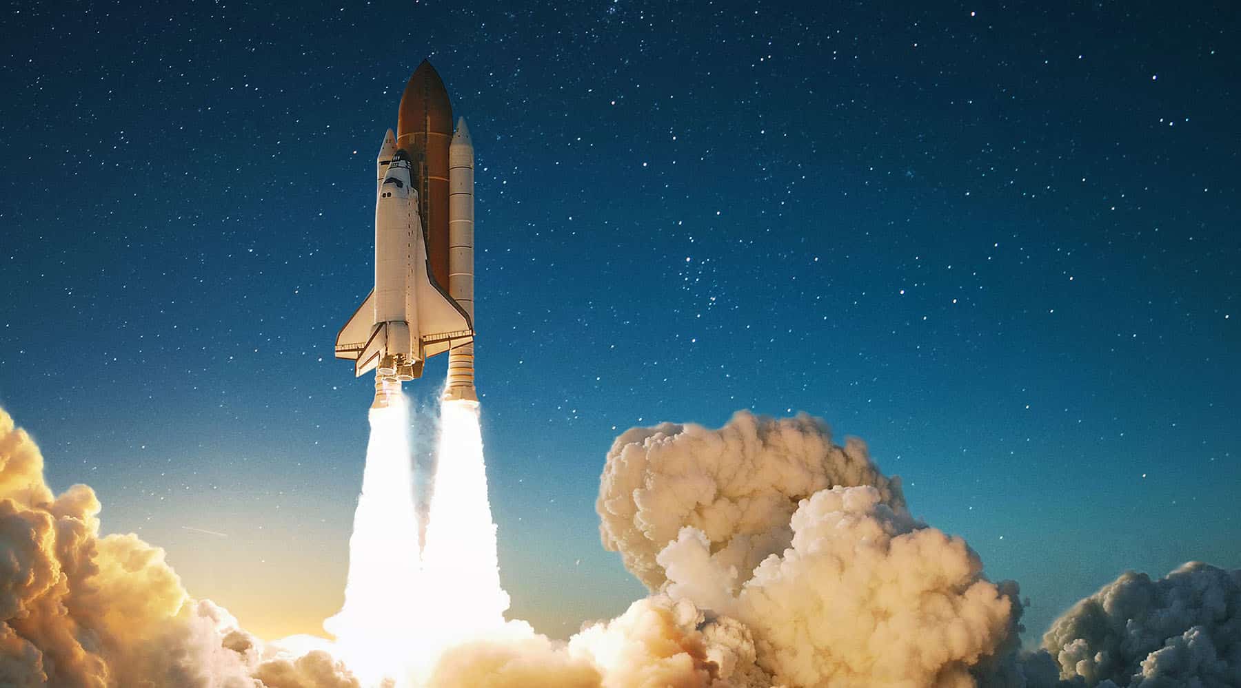 Homeschool curriculum banner showing a shuttle launch at night