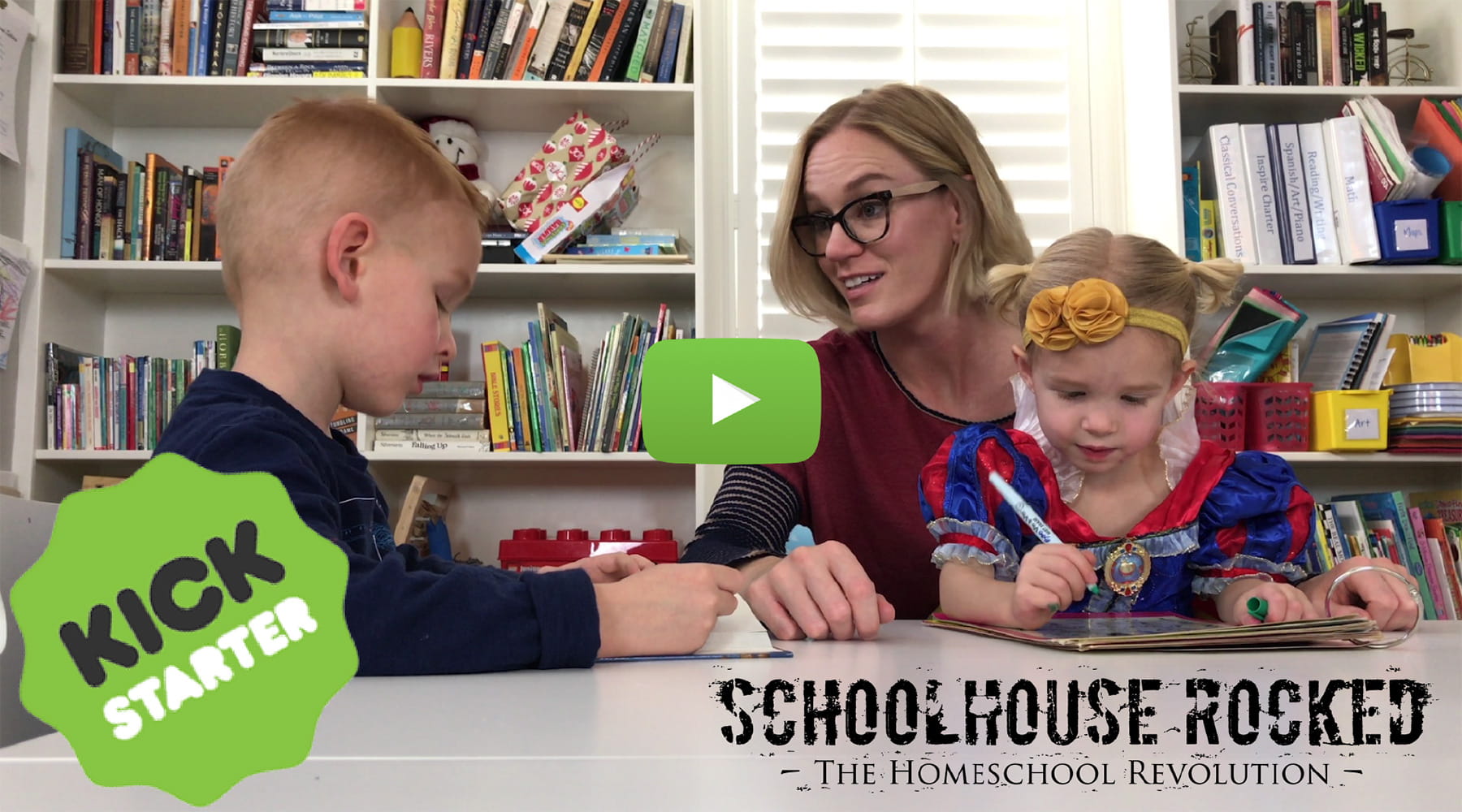 Schoolhouse Rocked homeschool mother with son and daughter