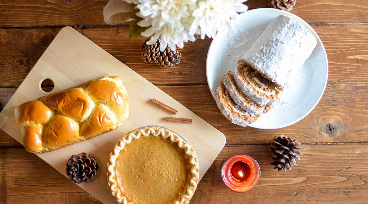 Picture of breads and pie for Thanksgiving for homeschool families