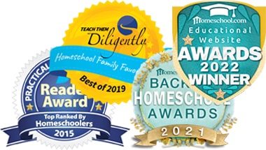 Homeschool science curriculum award badges: Reader Award 2015, TTD Family Favorites 2019, Back to Homeschool 2021, Educational Website 2022
