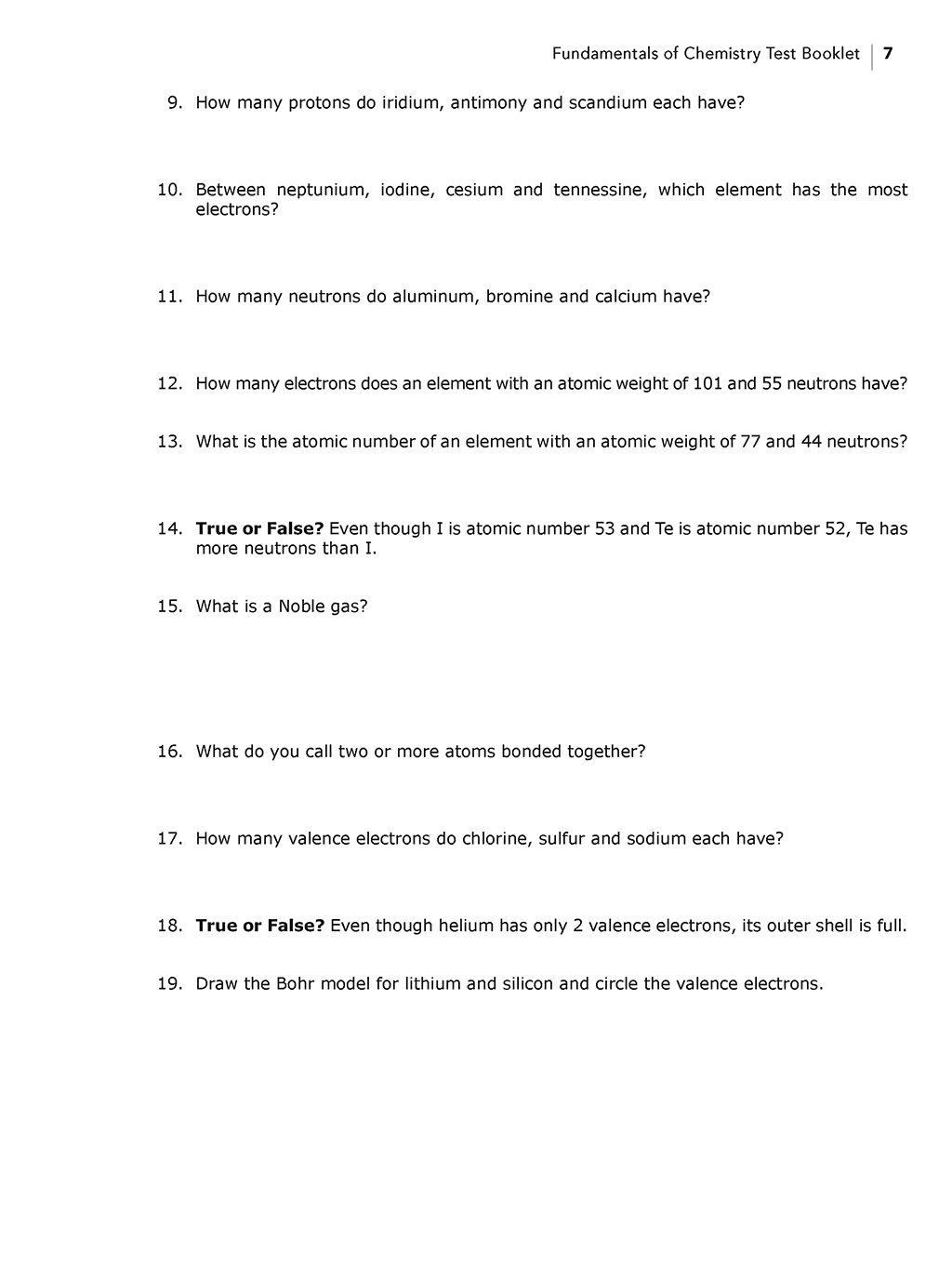 Fundamentals of Chemistry homeschool test booklet sample page 2