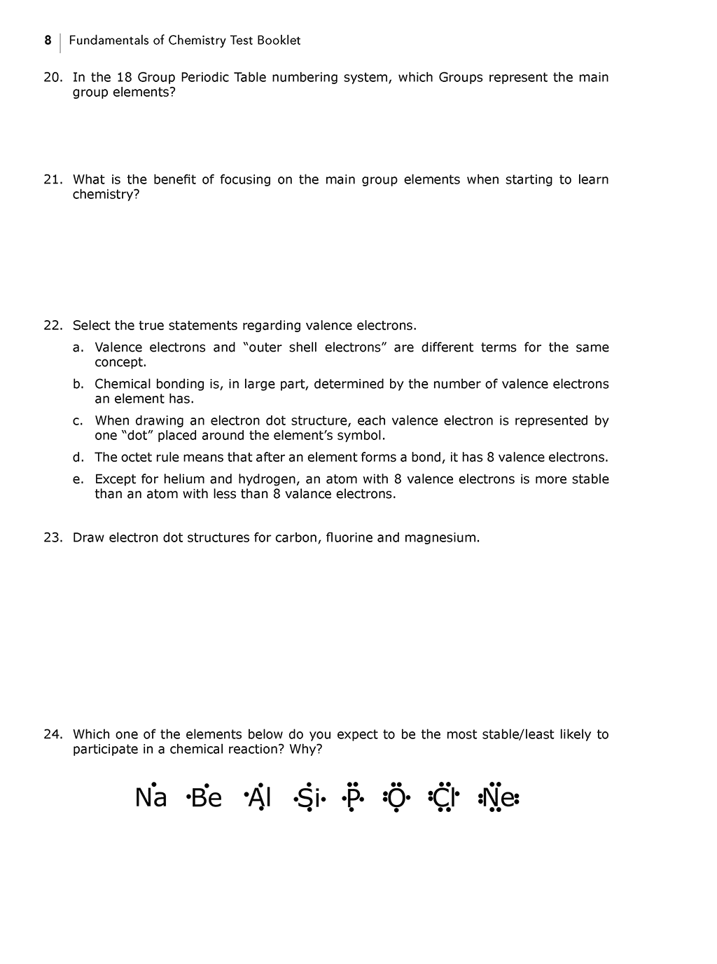 Fundamentals of Chemistry homeschool test booklet sample page 3