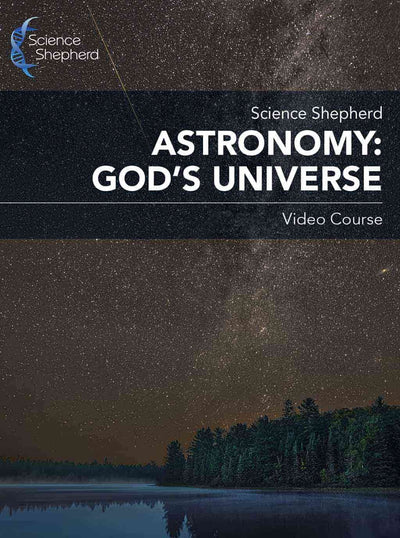 Christian astronomy curriculum video course cover of the night sky over a lake and forest
