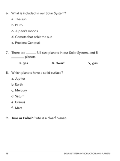 Christian astronomy curriculum Workbook Level A class 7 sample page 2