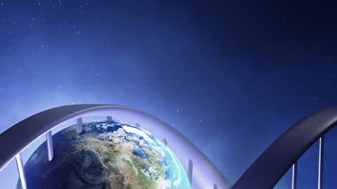 Banner for discount homeschool curriculum showing earth and dna