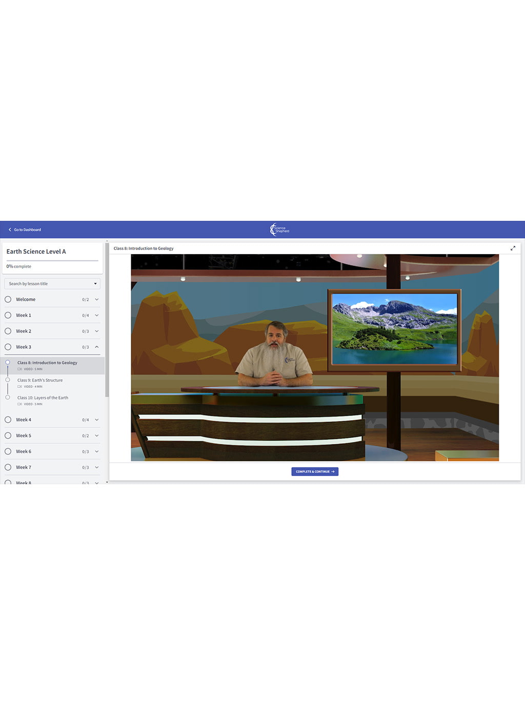 Earth Science homeschool curriculum video course student portal screenshot