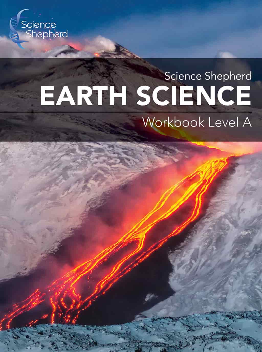 Earth Science homeschool curriculum workbook level A cover of a volcano erupting