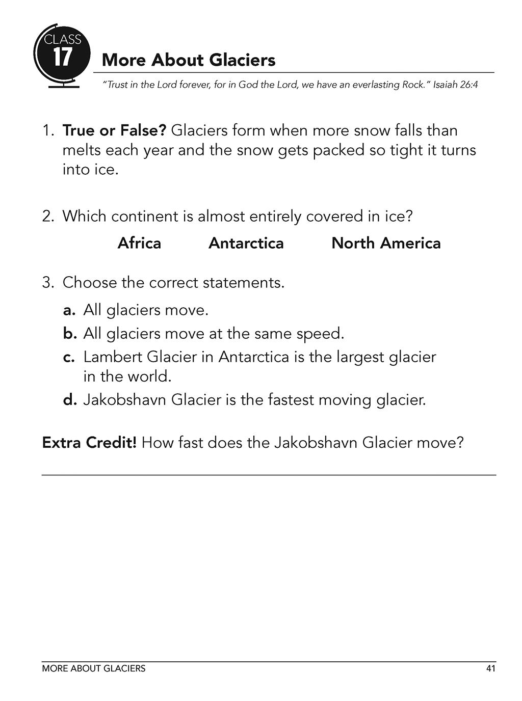 Earth Science homeschool curriculum workbook level A sample page class 17