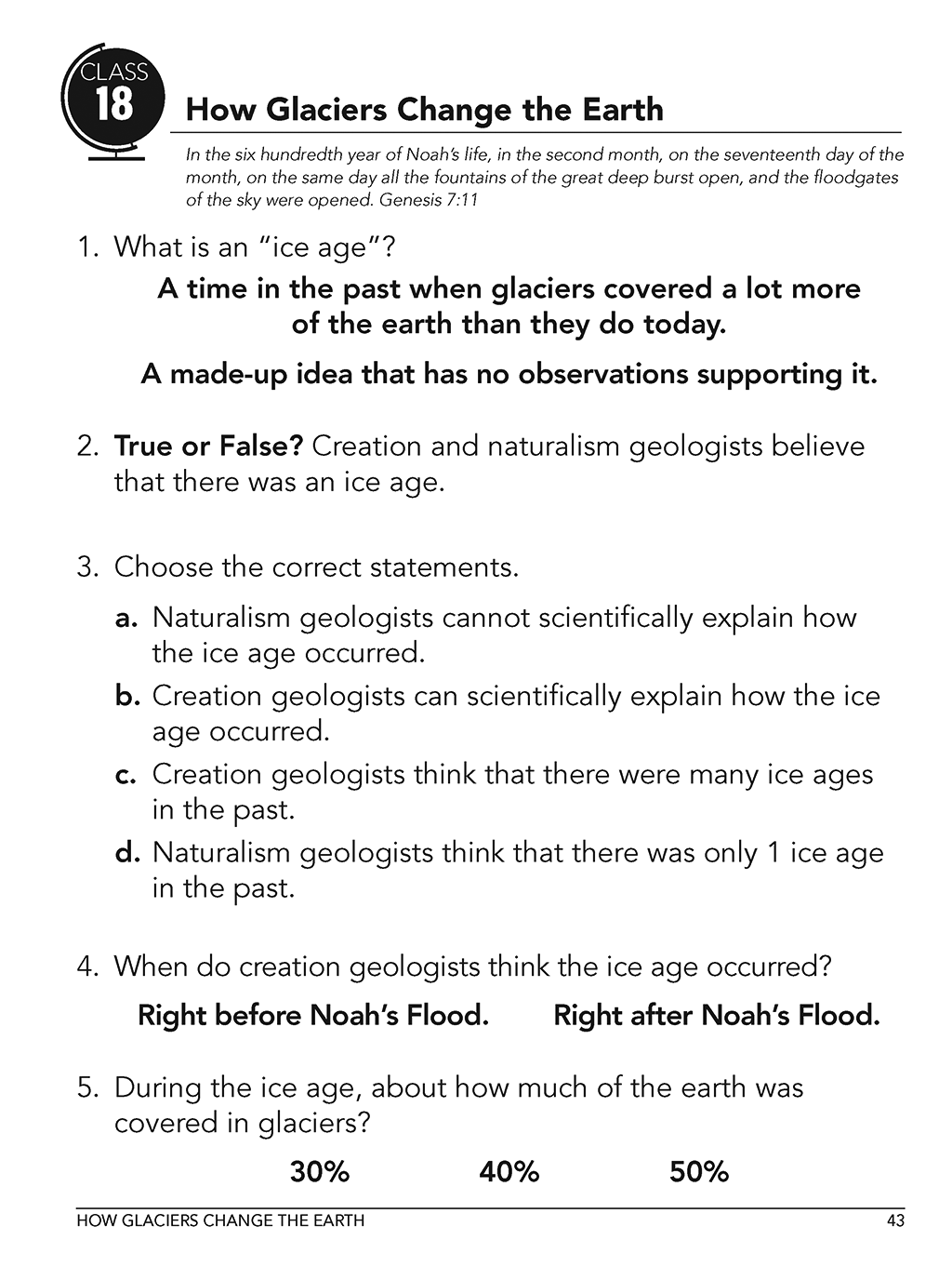 Earth Science homeschool curriculum workbook level A sample page class 18