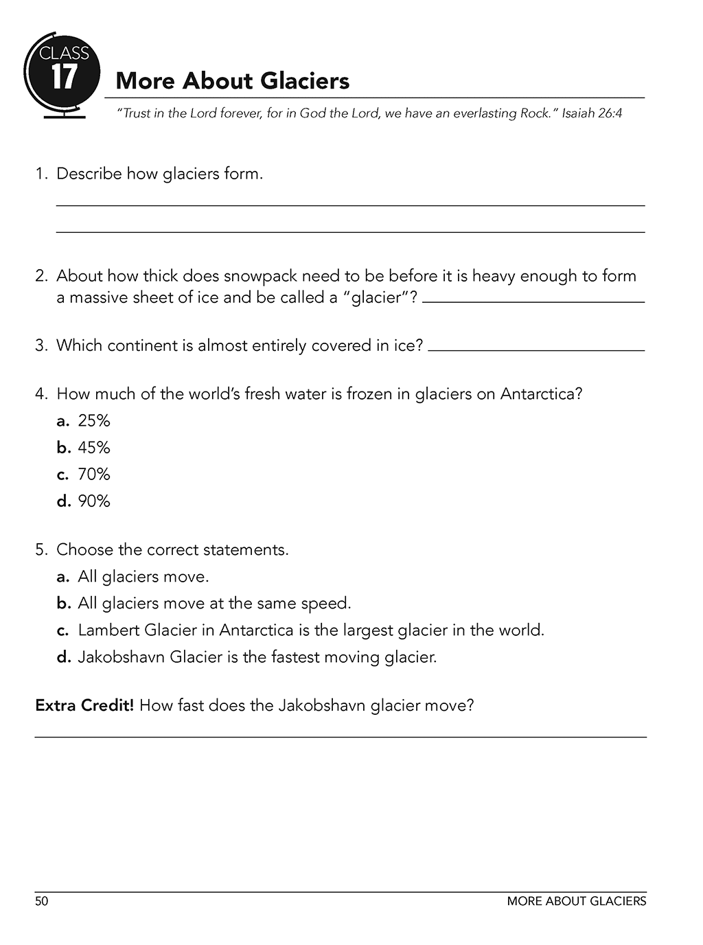Earth Science homeschool curriculum workbook level b sample page class 17