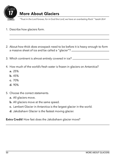 Earth Science homeschool curriculum workbook level b sample page class 17