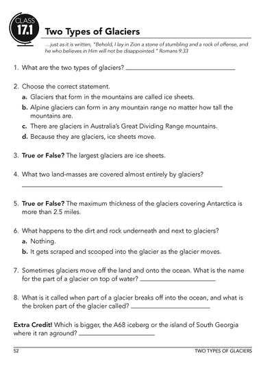 Earth Science homeschool curriculum workbook level b sample page class 17.1