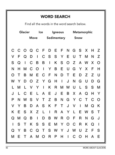 Sample Earth Science homeschool student Workbook Level A page word search