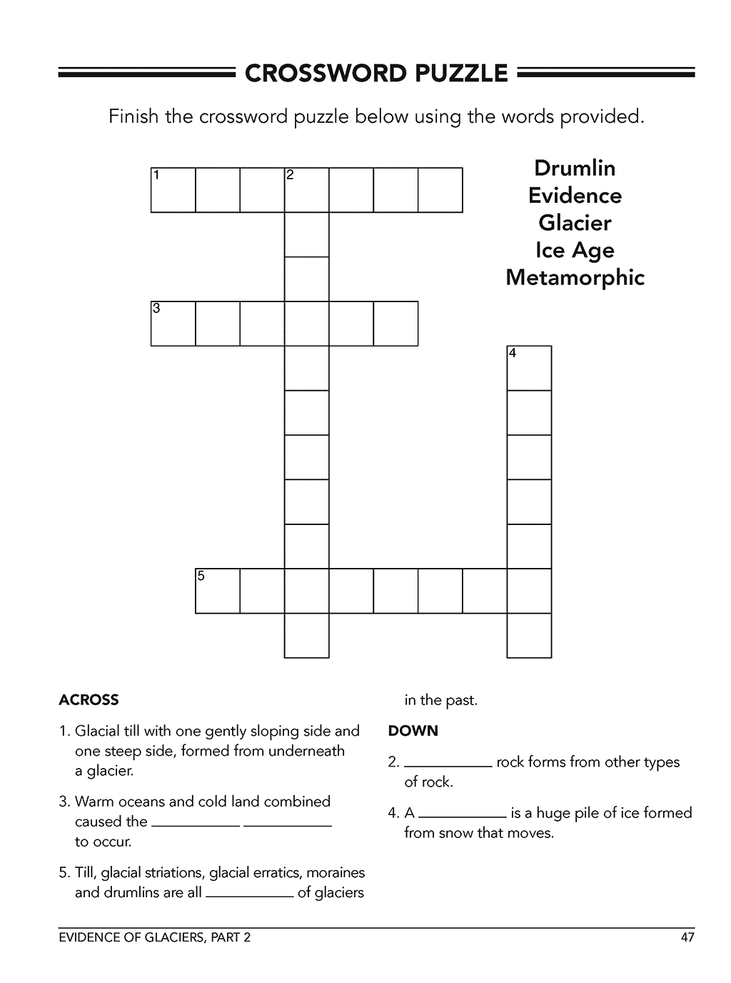 Sample Earth Science homeschool student Workbook Level A page crossword puzzle