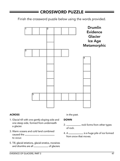 Sample Earth Science homeschool student Workbook Level A page crossword puzzle