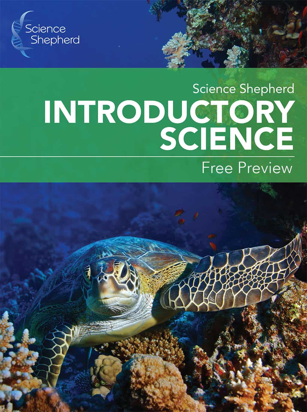 Cover for a free homeschool introductory science preview course showing a turtle underwater