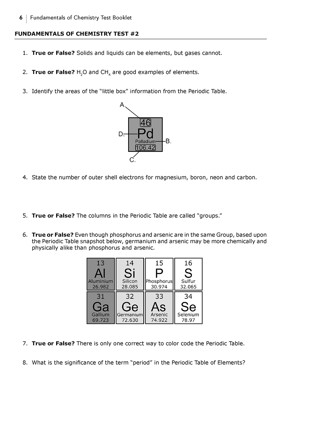 Fundamentals of Chemistry homeschool curriculum test booklet sample page