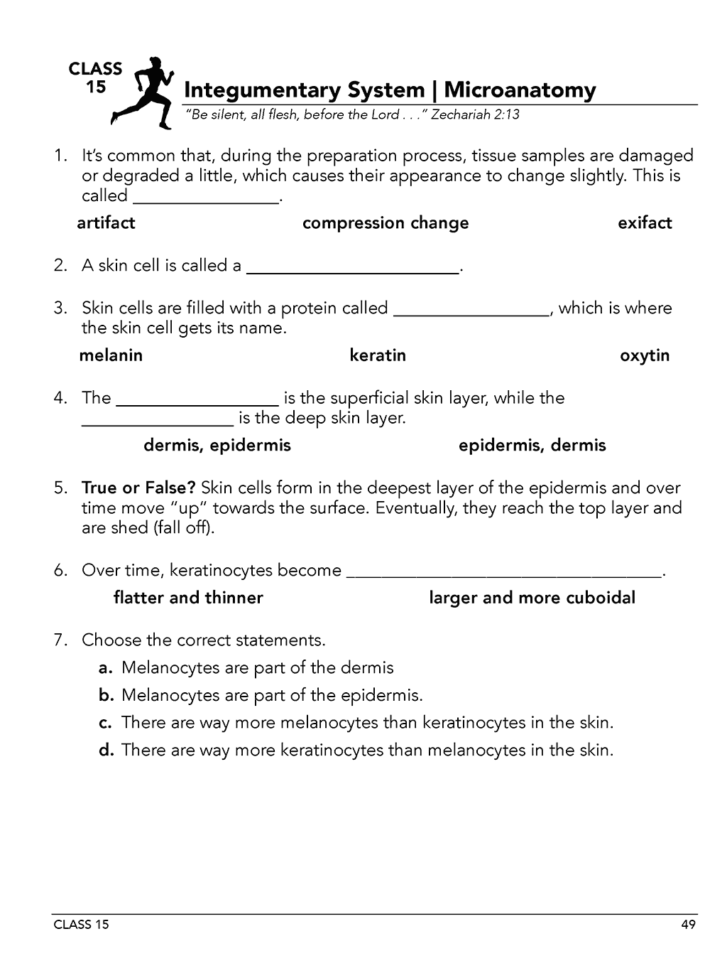 Homeschool anatomy and physiology workbook Level A sample page 49 Class 15