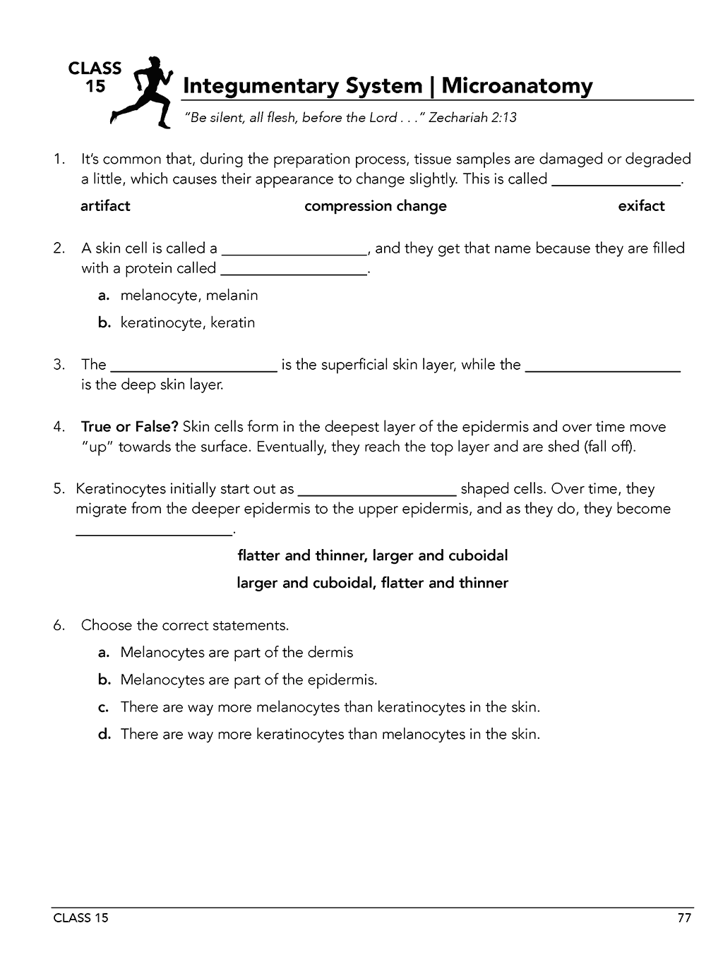 Homeschool anatomy and curriculum sample workbook page 77 Class 15.1