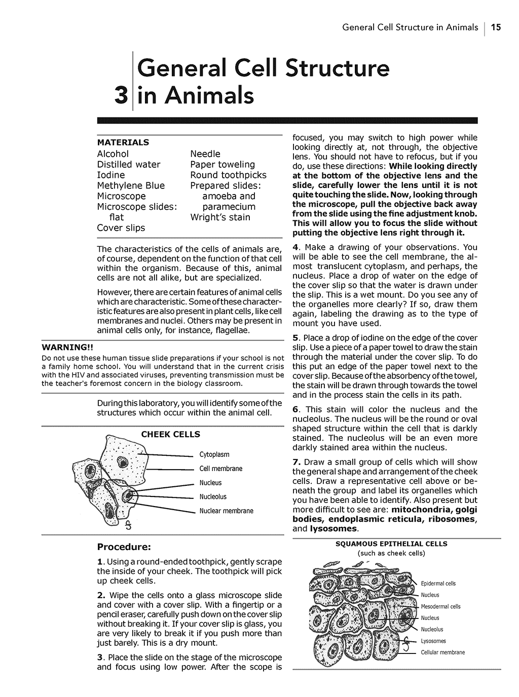 Lab Manual page of General Cell Structure in Animals for homeschool Biology Lab Videos