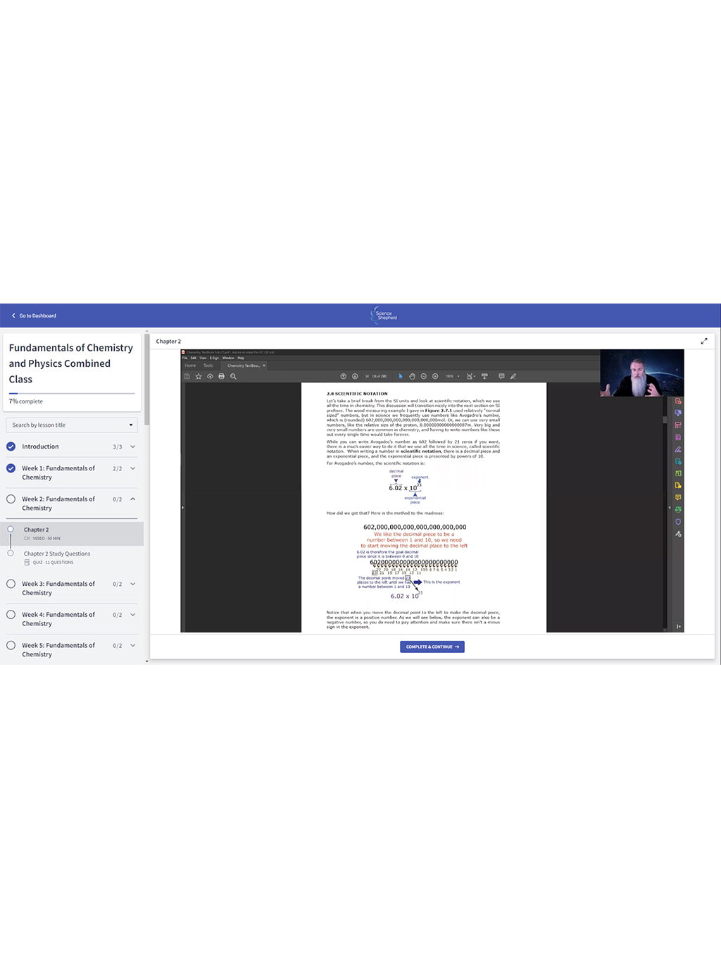 Homeschool chemistry and physics combined video course student portal screenshot