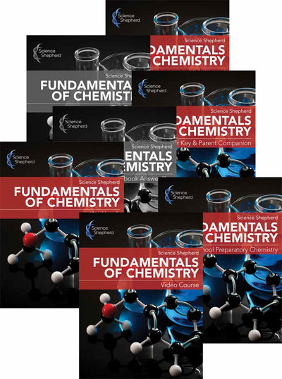 Cover image for a homeschool chemistry bundle with videos and books.