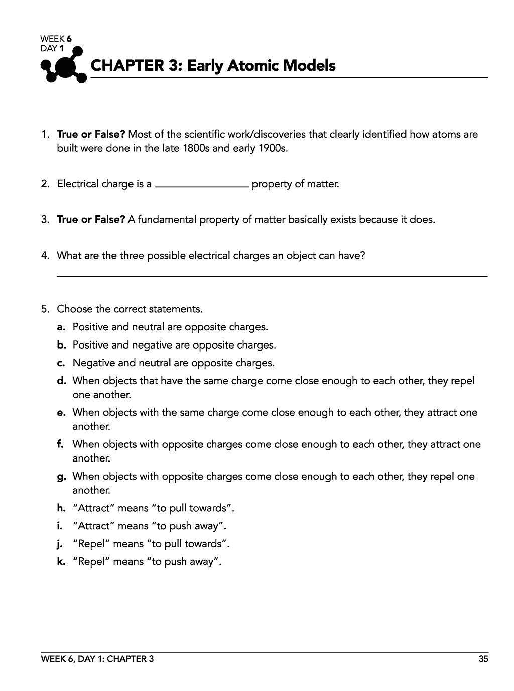 Complete homeschool chemistry bundle workbook sample page