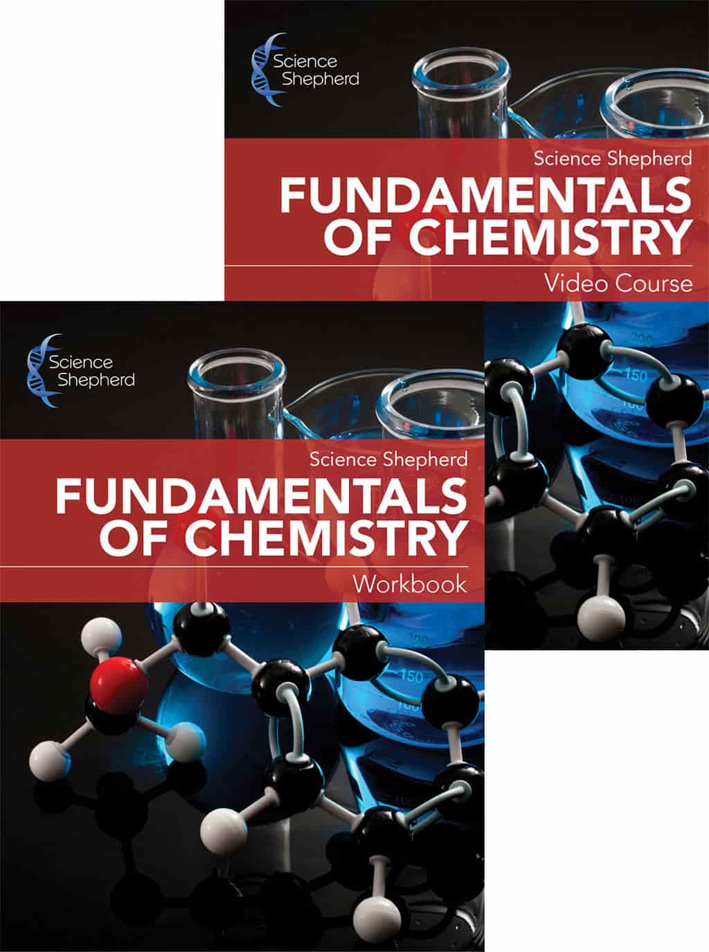 Homeschool chemistry workbook and video course covers