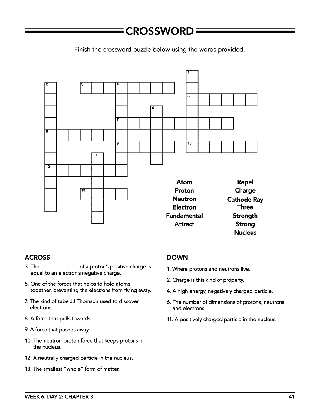 Homeschool chemistry workbook crossword puzzle sample page