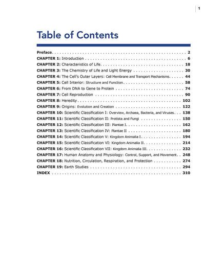 Homeschool curriculum Christian Life Science bundle table of contents