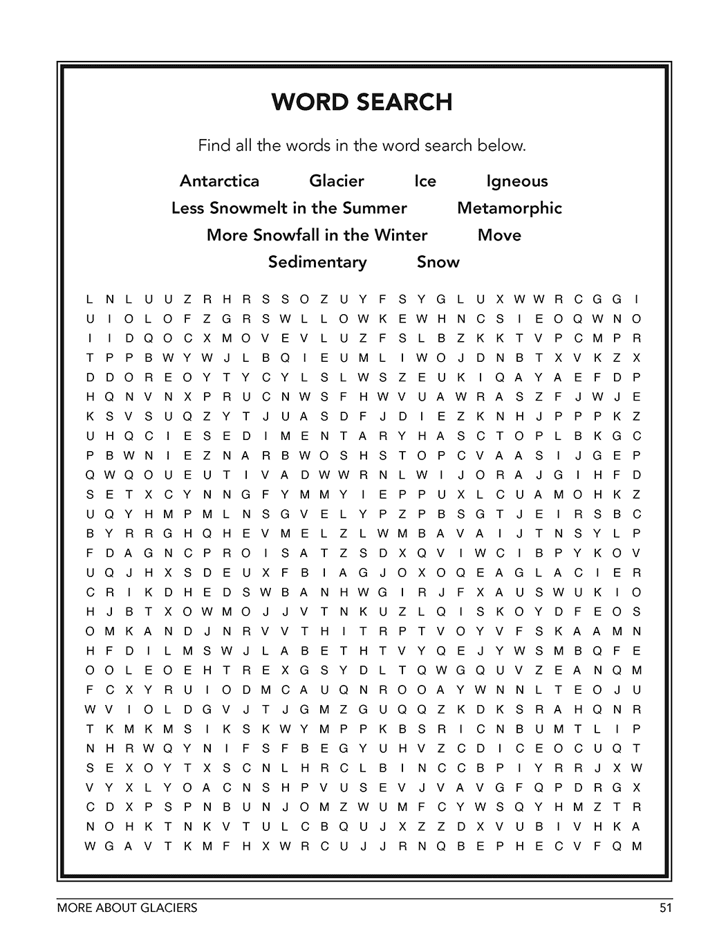 Sample homeschool earth science curriculum Workbook Level B page word search